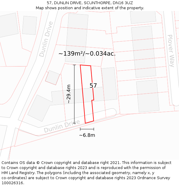 57, DUNLIN DRIVE, SCUNTHORPE, DN16 3UZ: Plot and title map