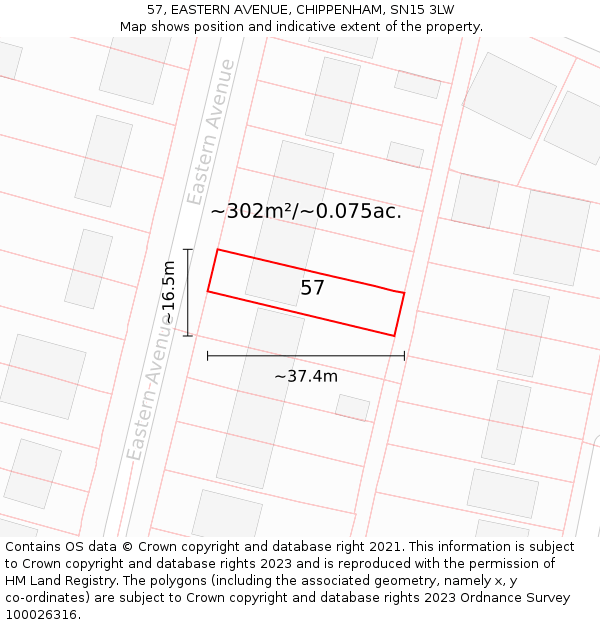 57, EASTERN AVENUE, CHIPPENHAM, SN15 3LW: Plot and title map