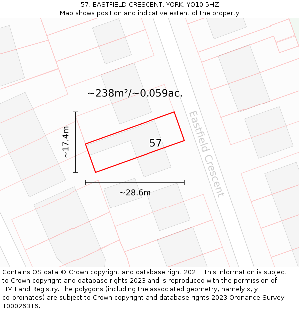 57, EASTFIELD CRESCENT, YORK, YO10 5HZ: Plot and title map