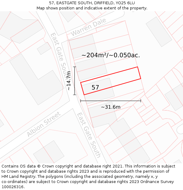 57, EASTGATE SOUTH, DRIFFIELD, YO25 6LU: Plot and title map