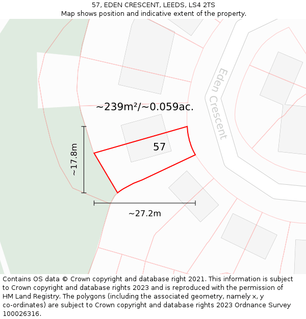 57, EDEN CRESCENT, LEEDS, LS4 2TS: Plot and title map