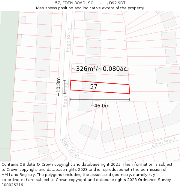 57, EDEN ROAD, SOLIHULL, B92 9DT: Plot and title map