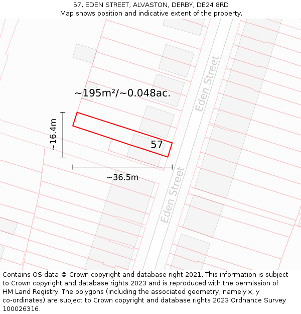 57, EDEN STREET, ALVASTON, DERBY, DE24 8RD: Plot and title map