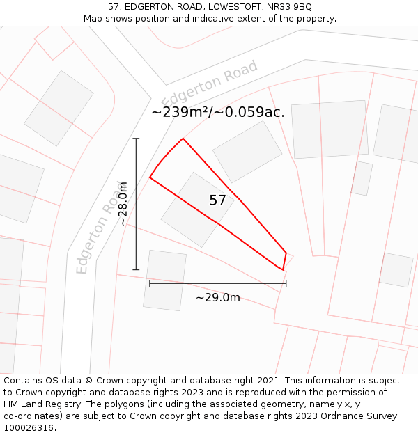 57, EDGERTON ROAD, LOWESTOFT, NR33 9BQ: Plot and title map