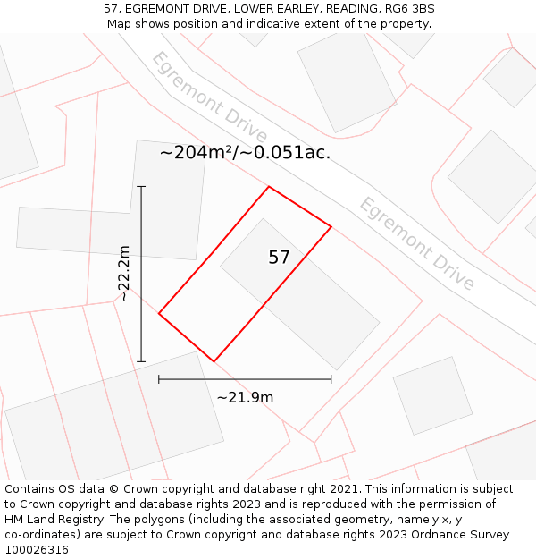 57, EGREMONT DRIVE, LOWER EARLEY, READING, RG6 3BS: Plot and title map