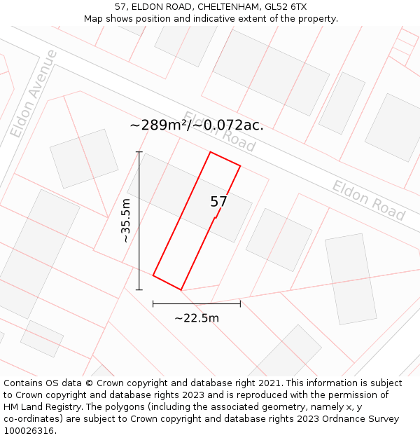 57, ELDON ROAD, CHELTENHAM, GL52 6TX: Plot and title map
