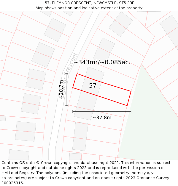 57, ELEANOR CRESCENT, NEWCASTLE, ST5 3RF: Plot and title map