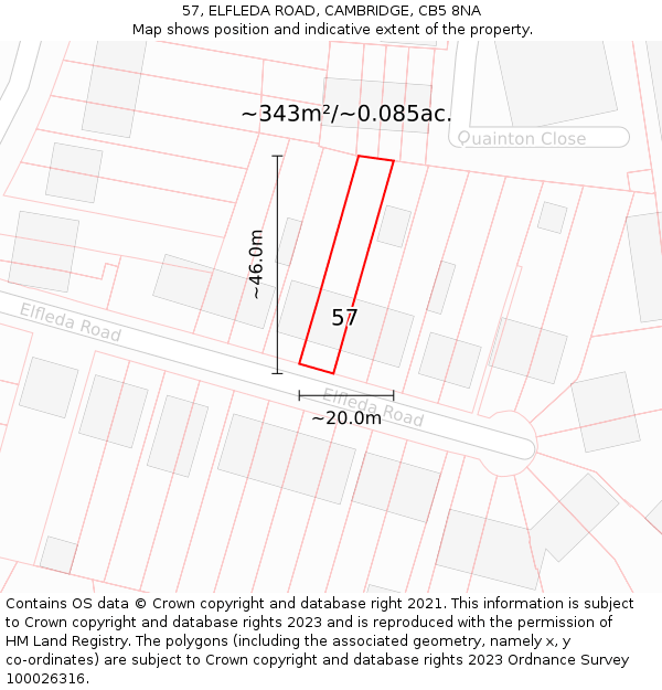 57, ELFLEDA ROAD, CAMBRIDGE, CB5 8NA: Plot and title map