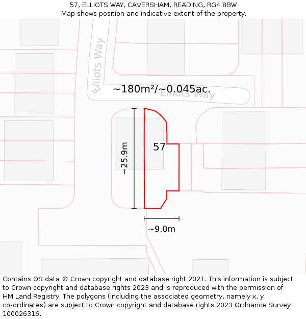 57, ELLIOTS WAY, CAVERSHAM, READING, RG4 8BW: Plot and title map