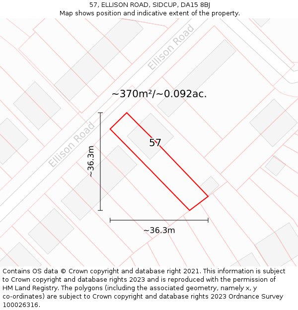 57, ELLISON ROAD, SIDCUP, DA15 8BJ: Plot and title map