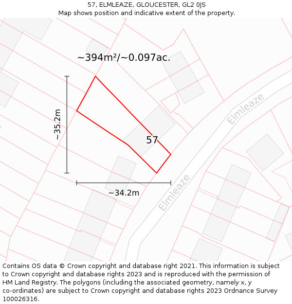 57, ELMLEAZE, GLOUCESTER, GL2 0JS: Plot and title map