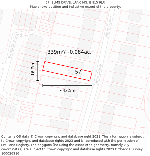 57, ELMS DRIVE, LANCING, BN15 9LR: Plot and title map