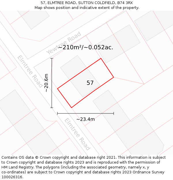 57, ELMTREE ROAD, SUTTON COLDFIELD, B74 3RX: Plot and title map