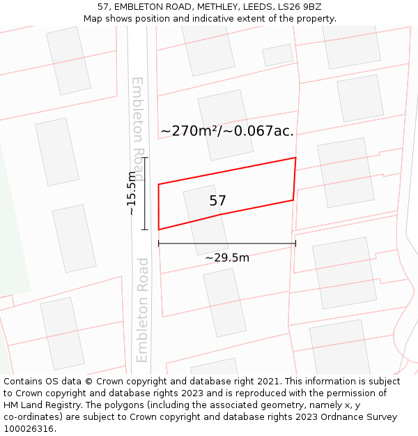 57, EMBLETON ROAD, METHLEY, LEEDS, LS26 9BZ: Plot and title map