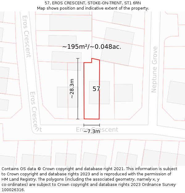 57, EROS CRESCENT, STOKE-ON-TRENT, ST1 6RN: Plot and title map