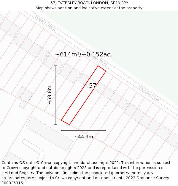 57, EVERSLEY ROAD, LONDON, SE19 3PY: Plot and title map
