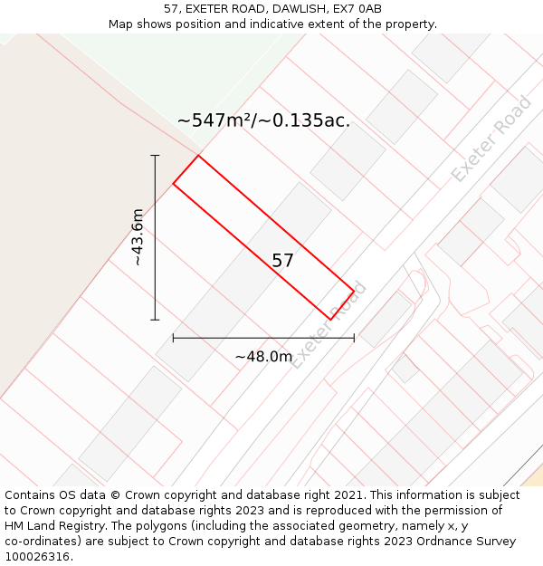 57, EXETER ROAD, DAWLISH, EX7 0AB: Plot and title map