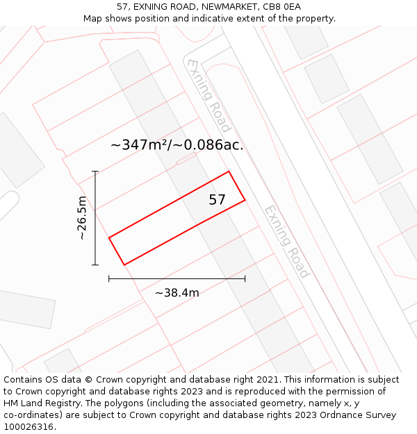 57, EXNING ROAD, NEWMARKET, CB8 0EA: Plot and title map