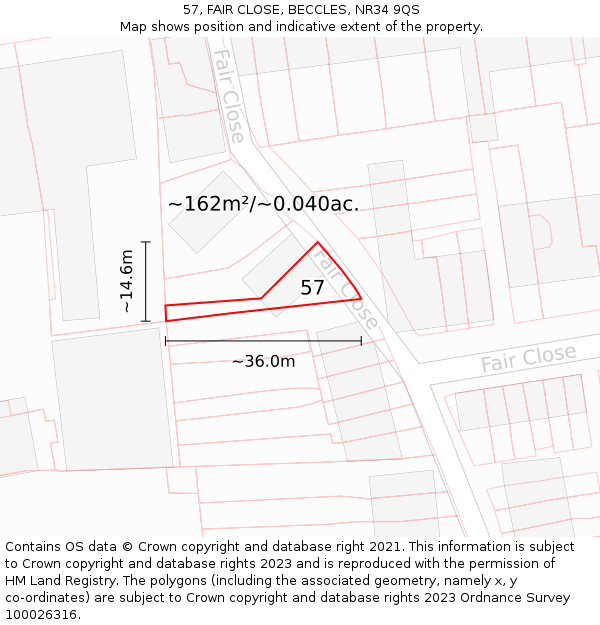57, FAIR CLOSE, BECCLES, NR34 9QS: Plot and title map
