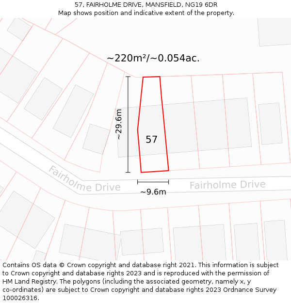 57, FAIRHOLME DRIVE, MANSFIELD, NG19 6DR: Plot and title map