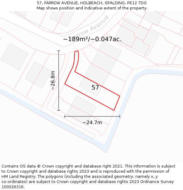 57, FARROW AVENUE, HOLBEACH, SPALDING, PE12 7DG: Plot and title map
