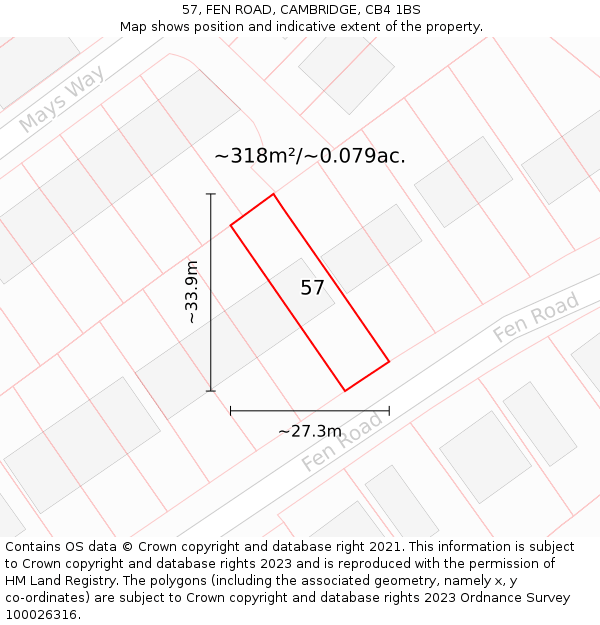 57, FEN ROAD, CAMBRIDGE, CB4 1BS: Plot and title map