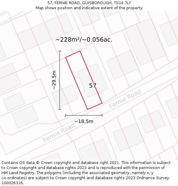57, FERNIE ROAD, GUISBOROUGH, TS14 7LY: Plot and title map