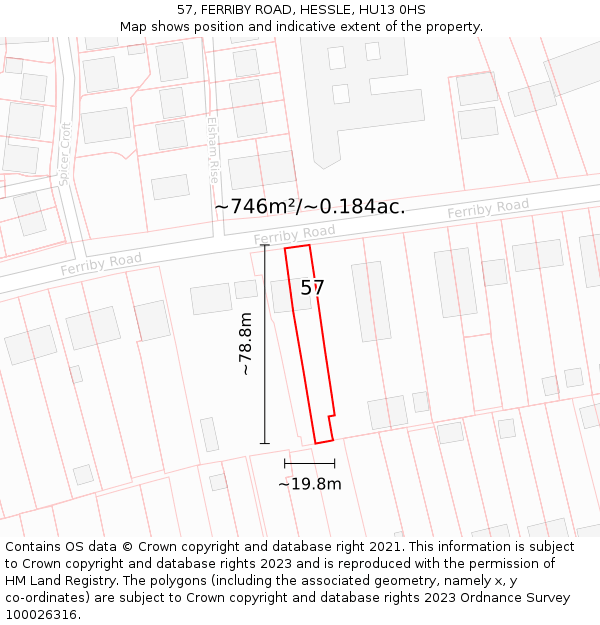 57, FERRIBY ROAD, HESSLE, HU13 0HS: Plot and title map