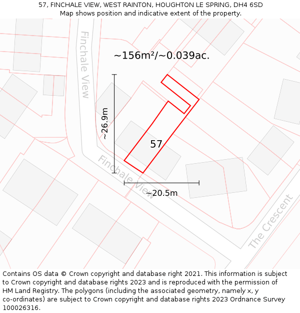 57, FINCHALE VIEW, WEST RAINTON, HOUGHTON LE SPRING, DH4 6SD: Plot and title map
