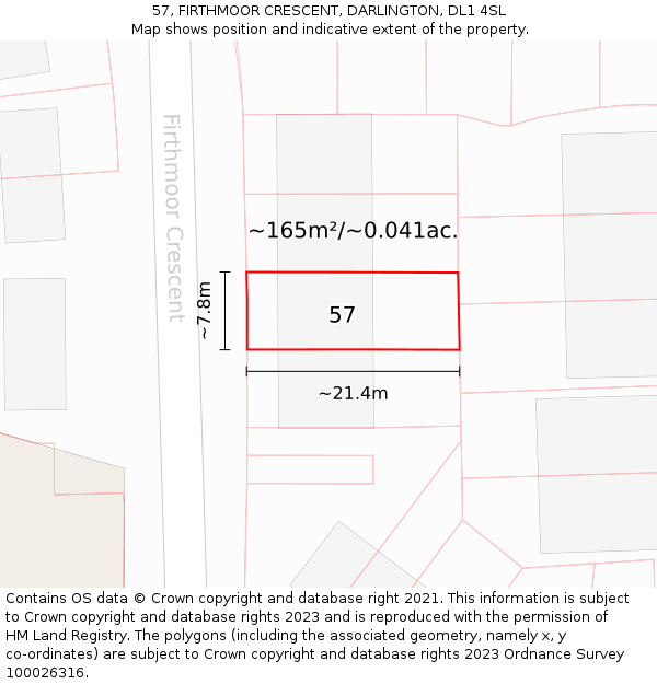 57, FIRTHMOOR CRESCENT, DARLINGTON, DL1 4SL: Plot and title map