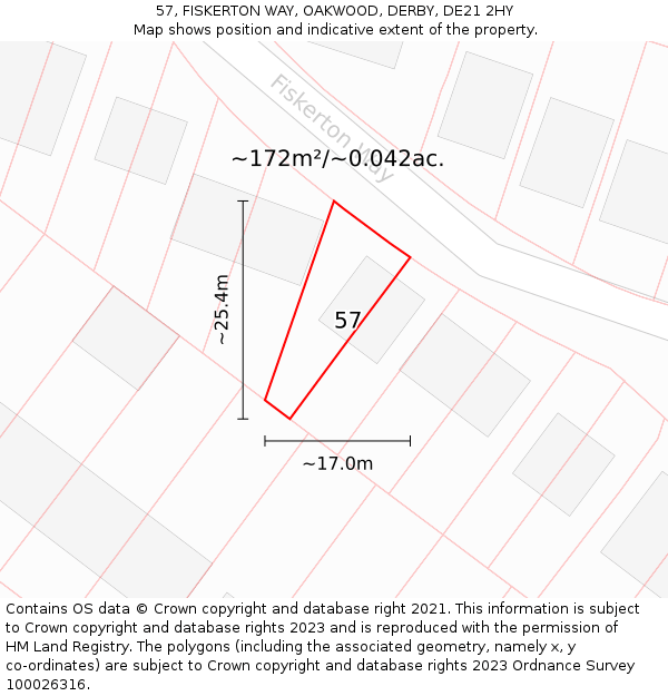 57, FISKERTON WAY, OAKWOOD, DERBY, DE21 2HY: Plot and title map