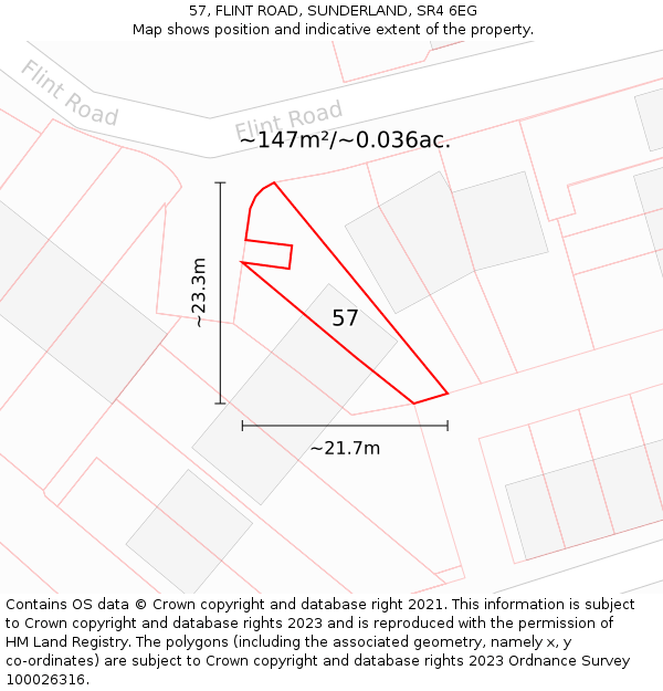 57, FLINT ROAD, SUNDERLAND, SR4 6EG: Plot and title map