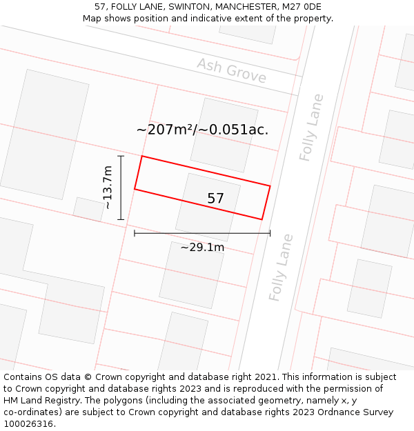 57, FOLLY LANE, SWINTON, MANCHESTER, M27 0DE: Plot and title map