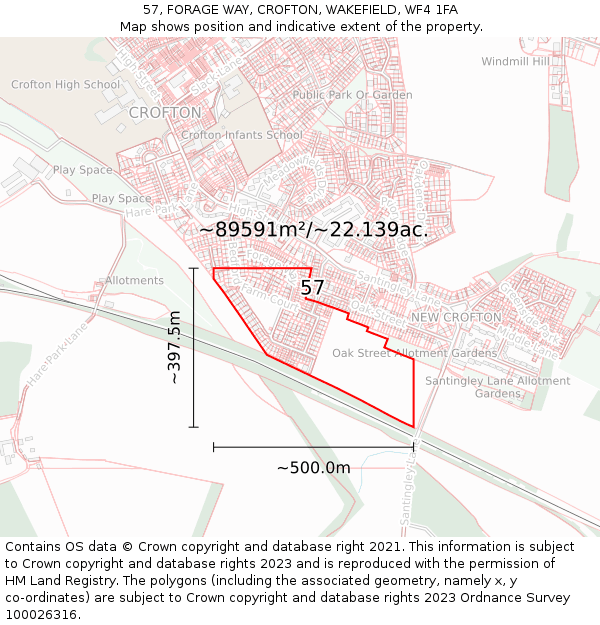 57, FORAGE WAY, CROFTON, WAKEFIELD, WF4 1FA: Plot and title map