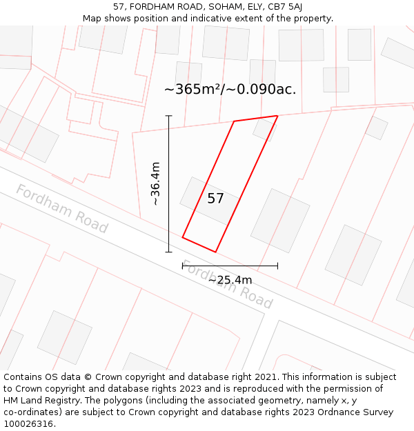 57, FORDHAM ROAD, SOHAM, ELY, CB7 5AJ: Plot and title map