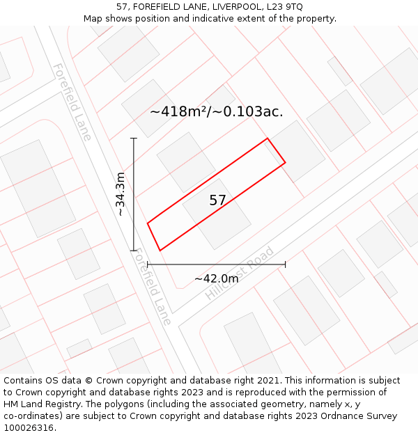 57, FOREFIELD LANE, LIVERPOOL, L23 9TQ: Plot and title map