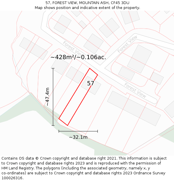 57, FOREST VIEW, MOUNTAIN ASH, CF45 3DU: Plot and title map