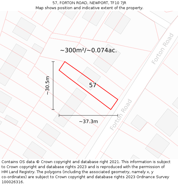 57, FORTON ROAD, NEWPORT, TF10 7JR: Plot and title map