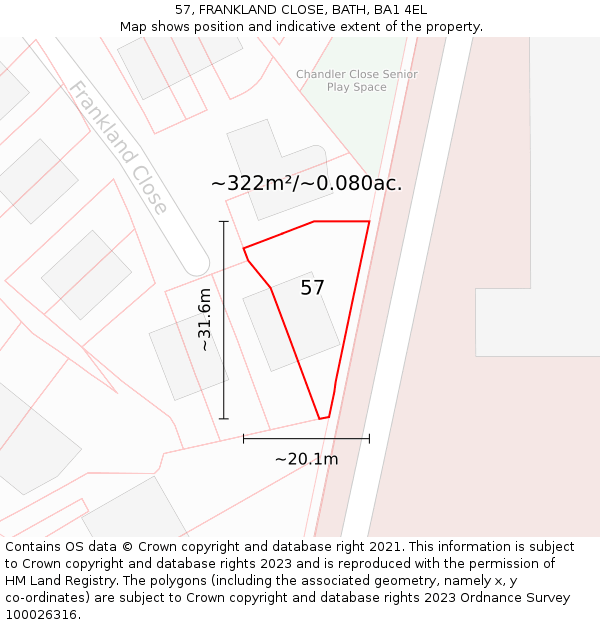 57, FRANKLAND CLOSE, BATH, BA1 4EL: Plot and title map