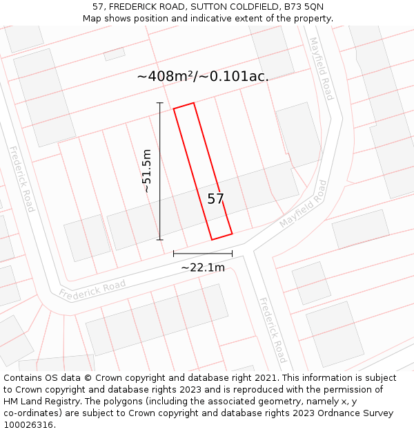 57, FREDERICK ROAD, SUTTON COLDFIELD, B73 5QN: Plot and title map