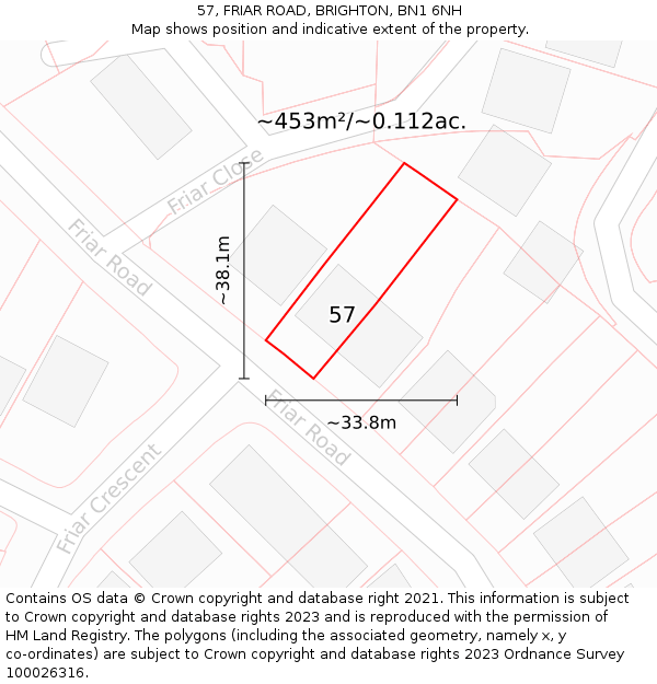 57, FRIAR ROAD, BRIGHTON, BN1 6NH: Plot and title map