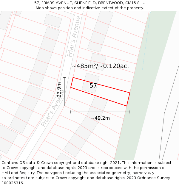 57, FRIARS AVENUE, SHENFIELD, BRENTWOOD, CM15 8HU: Plot and title map