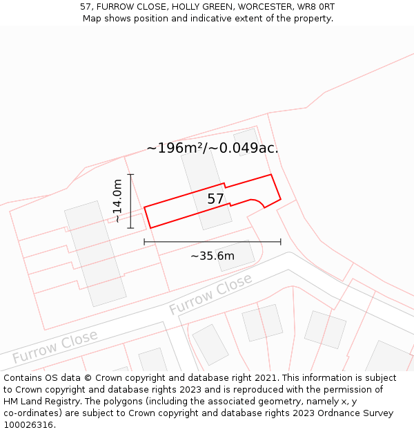 57, FURROW CLOSE, HOLLY GREEN, WORCESTER, WR8 0RT: Plot and title map