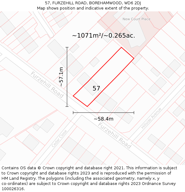 57, FURZEHILL ROAD, BOREHAMWOOD, WD6 2DJ: Plot and title map