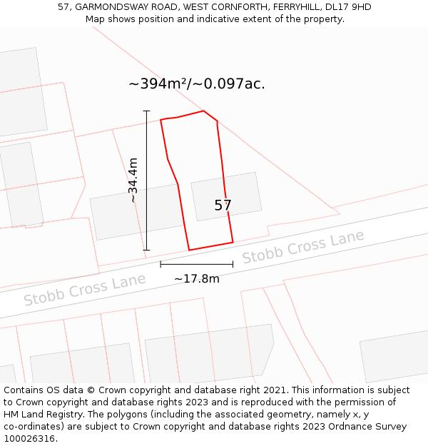 57, GARMONDSWAY ROAD, WEST CORNFORTH, FERRYHILL, DL17 9HD: Plot and title map