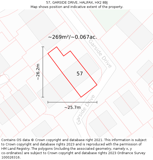 57, GARSIDE DRIVE, HALIFAX, HX2 8BJ: Plot and title map