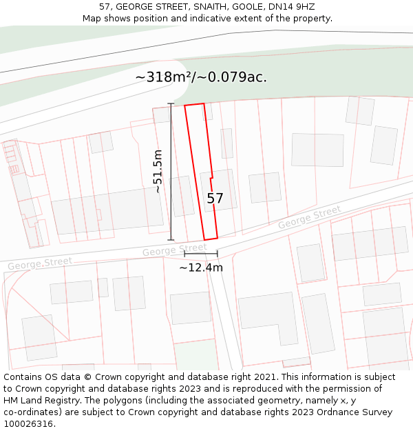 57, GEORGE STREET, SNAITH, GOOLE, DN14 9HZ: Plot and title map