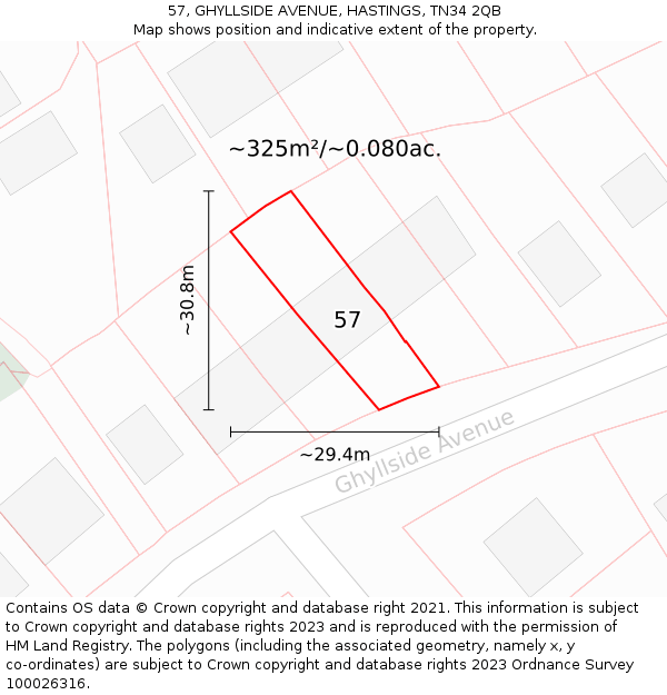 57, GHYLLSIDE AVENUE, HASTINGS, TN34 2QB: Plot and title map