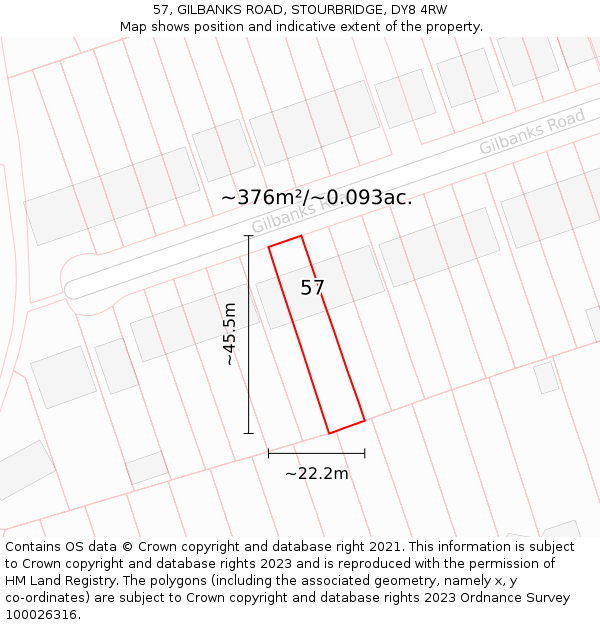57, GILBANKS ROAD, STOURBRIDGE, DY8 4RW: Plot and title map