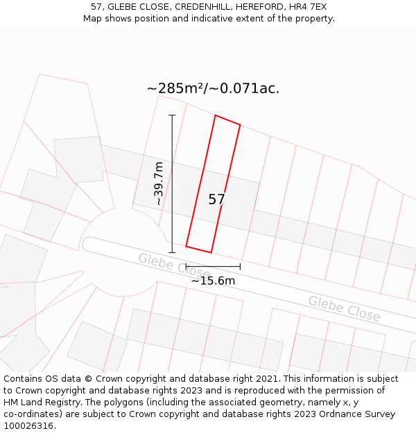 57, GLEBE CLOSE, CREDENHILL, HEREFORD, HR4 7EX: Plot and title map